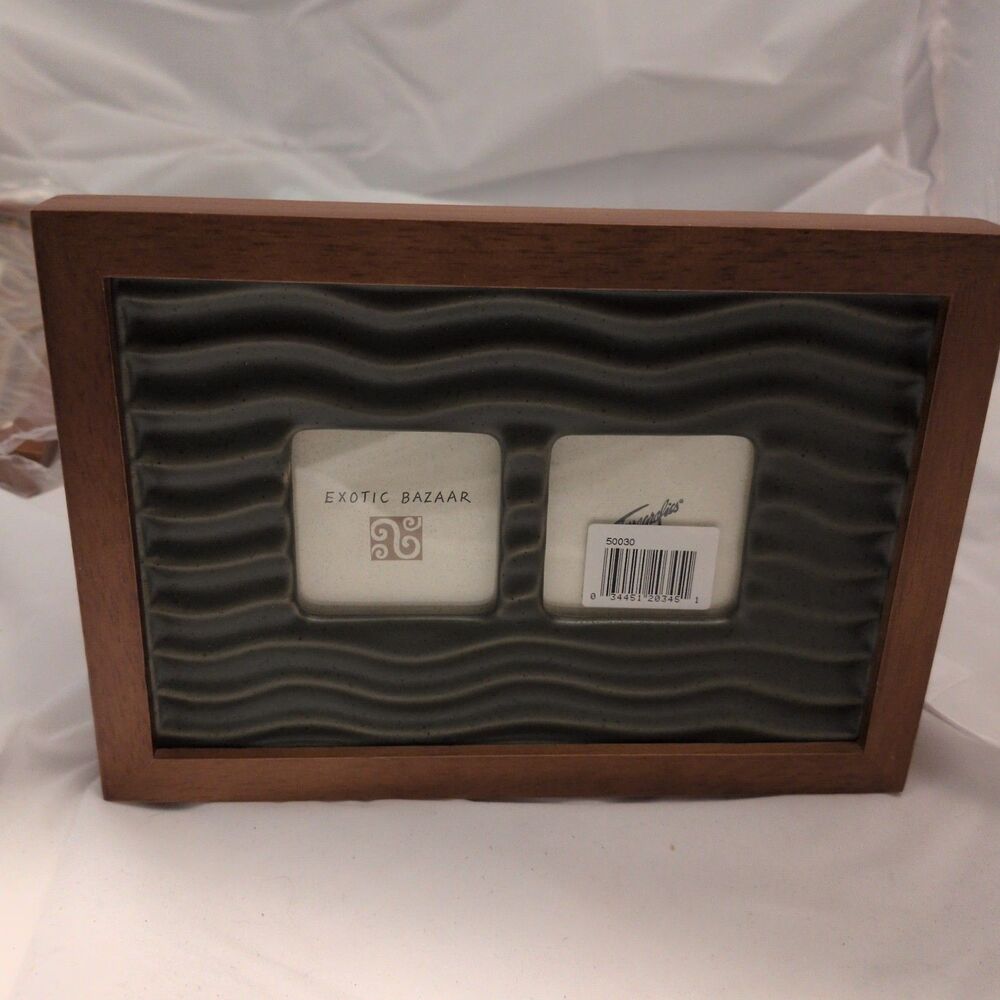Vintage 1994 Fetco Tonographics Double Photo Frame Exotic Bazaar Wood